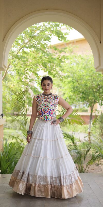 KA 5071 White Rayon Embroidery Work & Cowrie Work Lehenga Choli . Grab it for ₹2849. Delivery 4-6 Working Days. Shop now. | Bollywood Lehenga, Creative Lehenga, Designer Lehenga, Embroidered Lehenga, Lehenga, Party Wear Lehenga