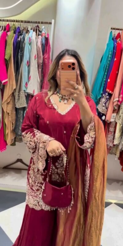 ZSR 3186 Maroon French Crep Silk Salwar Suit Perfect for Wedding, Party, Engagement, Baisakhi, Pongal – . Special Price ₹2249. Delivery 4-6 Working Days | Casual Suits, Jump Suits, Creative suits, Designer Suits, Palazzo Suits, Party Wear Suits, Patiala Suits, Salwar suit, Straight Suits