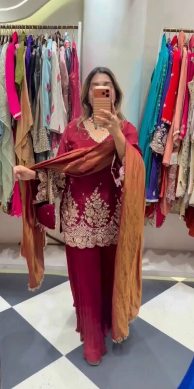 ZSR 3186 Maroon French Crep Silk Salwar Suit Perfect for Wedding, Party, Engagement, Baisakhi, Pongal – . Special Price ₹2249. Delivery 4-6 Working Days | Casual Suits, Jump Suits, Creative suits, Designer Suits, Palazzo Suits, Party Wear Suits, Patiala Suits, Salwar suit, Straight Suits