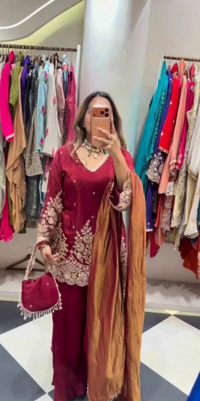 ZSR 3186 Maroon French Crep Silk Salwar Suit Perfect for Wedding, Party, Engagement, Baisakhi, Pongal – . Special Price ₹2249. Delivery 4-6 Working Days | Casual Suits, Jump Suits, Creative suits, Designer Suits, Palazzo Suits, Party Wear Suits, Patiala Suits, Salwar suit, Straight Suits