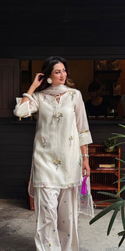 AD 246 White Mul Chanderi Salwar Suit with Embroidery Work & Sequins Work. Festive Deal ₹2899. Delivery 4-6 Working Days. Shop nowp | Casual Suits, Jump Suits, Creative suits, Designer Suits, Palazzo Suits, Party Wear Suits, Patiala Suits, Salwar suit, Straight Suits