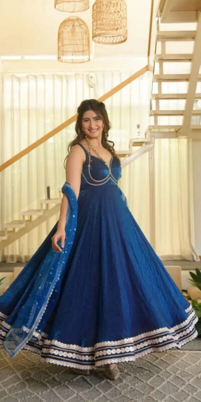 KD 1644 Blue Fendy Silk Gown with Embroidery Work & Sequins Work. Special Price ₹2849. Delivery 4-6 Working Days. Shop now. | Bollywood Gowns, Creative Gowns, Designer Gowns, Embroidered Gowns, Gowns, Party Wear Gowns