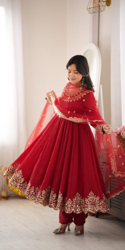 SR 1723 Maroon Doremon Crush Gown with Lace Work & Mirror Work. Exclusive Offer ₹2449. Delivery 4-6 Working Days. Shop now. | Bollywood Gowns, Creative Gowns, Designer Gowns, Embroidered Gowns, Gowns, Party Wear Gowns
