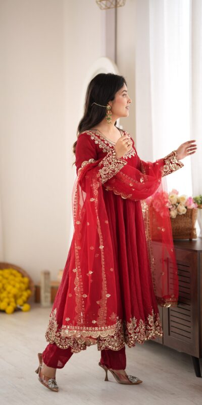 SR 1723 Maroon Doremon Crush Gown with Lace Work & Mirror Work. Exclusive Offer ₹2449. Delivery 4-6 Working Days. Shop now. | Bollywood Gowns, Creative Gowns, Designer Gowns, Embroidered Gowns, Gowns, Party Wear Gowns