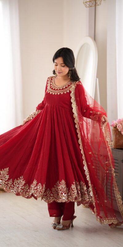 SR 1723 Maroon Doremon Crush Gown with Lace Work & Mirror Work. Exclusive Offer ₹2449. Delivery 4-6 Working Days. Shop now. | Bollywood Gowns, Creative Gowns, Designer Gowns, Embroidered Gowns, Gowns, Party Wear Gowns