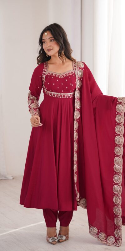 ZF 5026  Maroon Colour Roman Silk Salwar Suit with Embroidery Work. Best Price ₹2399. Delivery 4-6 Working Days. Online Shop now. | Anarkali Suits, Bollywood Anarkali, Creative-Anarkali, Designer Anarkali, Embroidered Anarkali, Party Wear Anarkali