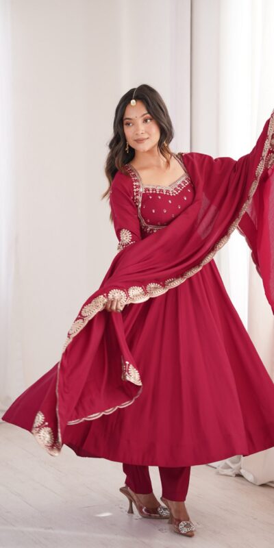 ZF 5026 Maroon Colour Roman Silk Salwar Suit with Embroidery Work. Best Price ₹2399. Delivery 4-6 Working Days. Online Shop now. | Anarkali Suits, Bollywood Anarkali, Creative-Anarkali, Designer Anarkali, Embroidered Anarkali, Party Wear Anarkali