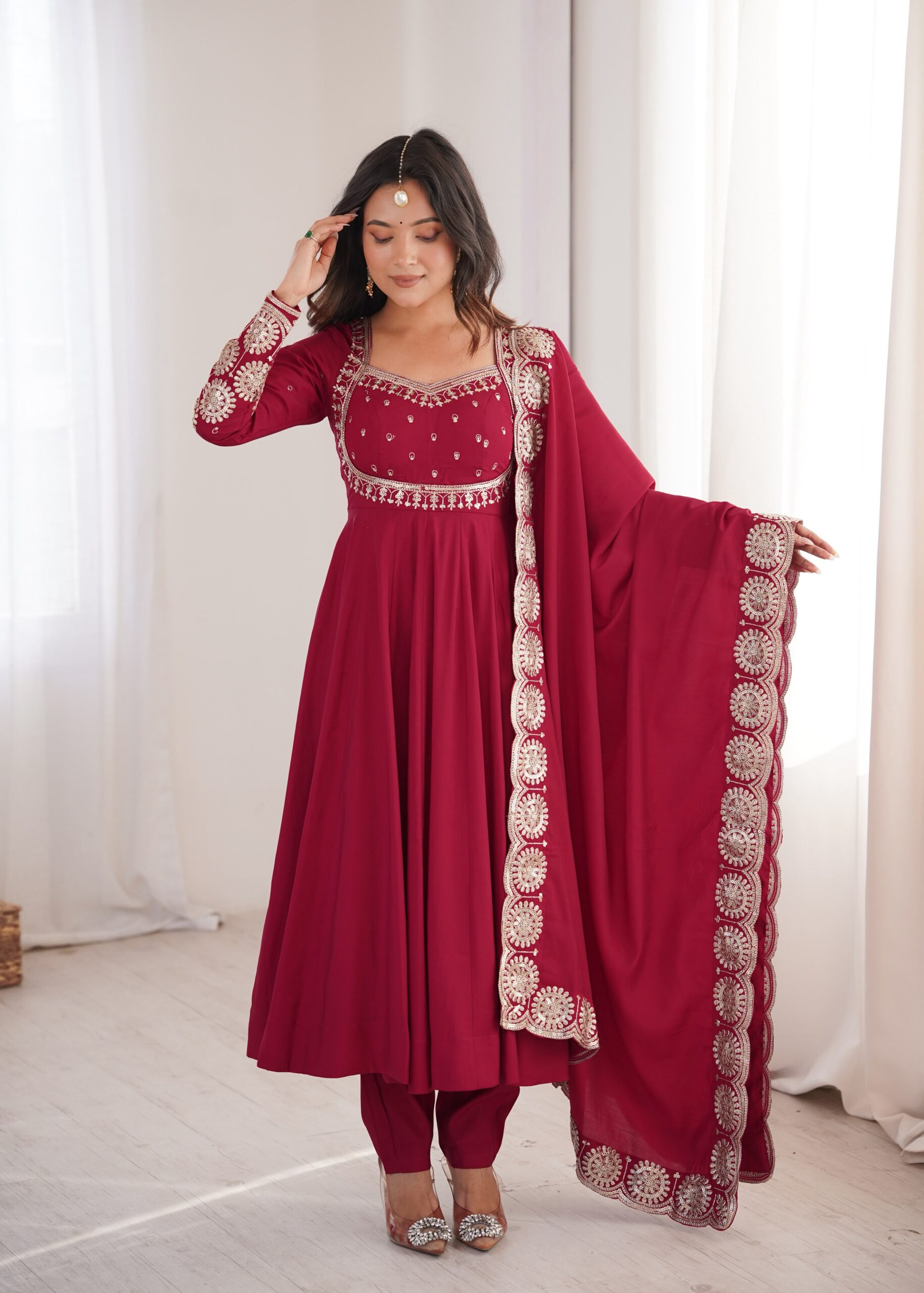 ZF 5026 Maroon Colour Roman Silk Salwar Suit with Embroidery Work. Best Price ₹2399. Delivery 4-6 Working Days. Online Shop now. | Anarkali Suits, Bollywood Anarkali, Creative-Anarkali, Designer Anarkali, Embroidered Anarkali, Party Wear Anarkali