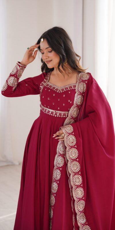 ZF 5026 Maroon Colour Roman Silk Salwar Suit with Embroidery Work. Best Price ₹2399. Delivery 4-6 Working Days. Online Shop now. | Anarkali Suits, Bollywood Anarkali, Creative-Anarkali, Designer Anarkali, Embroidered Anarkali, Party Wear Anarkali