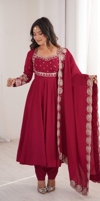 ZF 5026 Maroon Colour Roman Silk Salwar Suit with Embroidery Work. Best Price ₹2399. Delivery 4-6 Working Days. Online Shop now. | Anarkali Suits, Bollywood Anarkali, Creative-Anarkali, Designer Anarkali, Embroidered Anarkali, Party Wear Anarkali