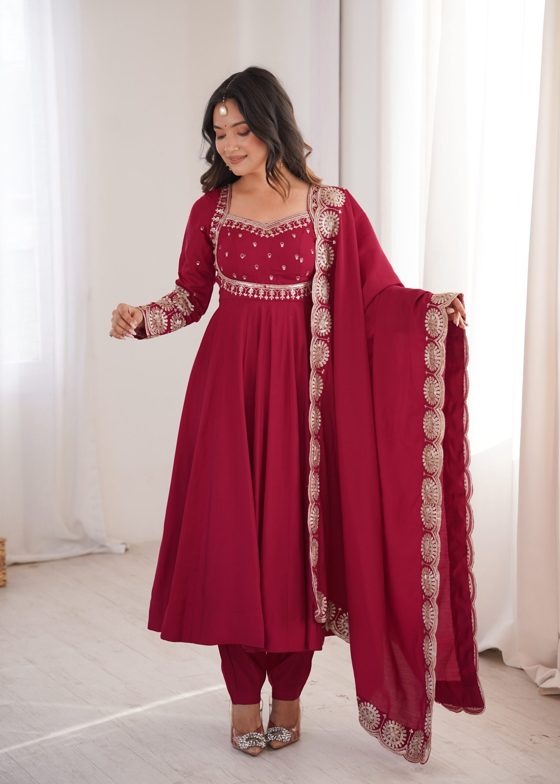 ZF 5026 Maroon Colour Roman Silk Salwar Suit with Embroidery Work. Best Price ₹2399. Delivery 4-6 Working Days. Online Shop now. | Anarkali Suits, Bollywood Anarkali, Creative-Anarkali, Designer Anarkali, Embroidered Anarkali, Party Wear Anarkali