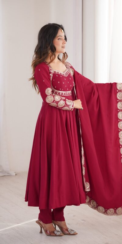 ZF 5026 Maroon Colour Roman Silk Salwar Suit with Embroidery Work. Best Price ₹2399. Delivery 4-6 Working Days. Online Shop now. | Anarkali Suits, Bollywood Anarkali, Creative-Anarkali, Designer Anarkali, Embroidered Anarkali, Party Wear Anarkali