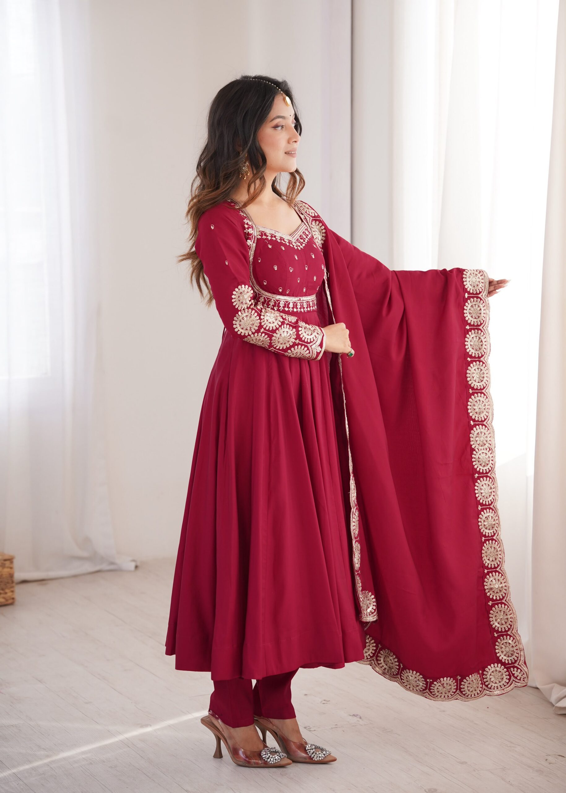 ZF 5026 Maroon Colour Roman Silk Salwar Suit with Embroidery Work. Best Price ₹2399. Delivery 4-6 Working Days. Online Shop now. | Anarkali Suits, Bollywood Anarkali, Creative-Anarkali, Designer Anarkali, Embroidered Anarkali, Party Wear Anarkali