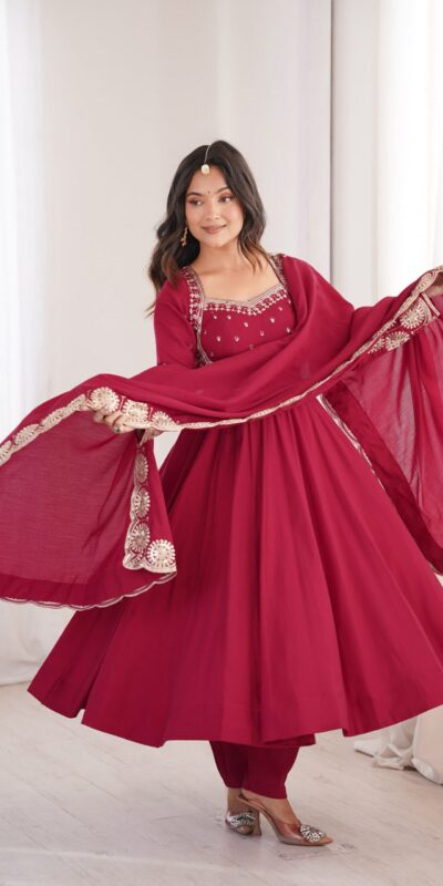 ZF 5026 Maroon Colour Roman Silk Salwar Suit with Embroidery Work. Best Price ₹2399. Delivery 4-6 Working Days. Online Shop now. | Anarkali Suits, Bollywood Anarkali, Creative-Anarkali, Designer Anarkali, Embroidered Anarkali, Party Wear Anarkali