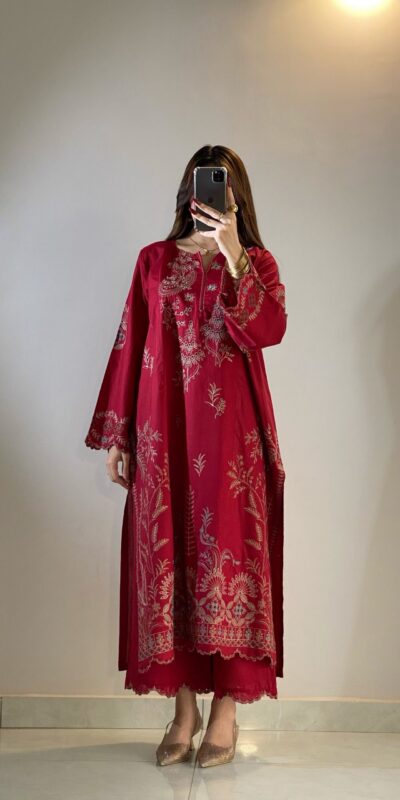 LG 2150 Red Mul Chanderi Salwar Suit with Embroidery Work & Sequins Work. Festive Deal ₹2349. Delivery 4-6 Working Days. Shop nowp | Casual Suits, Jump Suits, Creative suits, Designer Suits, Palazzo Suits, Party Wear Suits, Patiala Suits, Salwar suit, Straight Suits