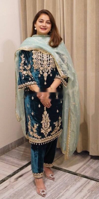 WW 1236 Blue Viscose Velvet Salwar Suit with Embroidery Work & Lace Work. Grab it for ₹2299. Delivery 4-6 Working Days. Shop now. | Casual Suits, Jump Suits, Creative suits, Designer Suits, Palazzo Suits, Party Wear Suits, Patiala Suits, Salwar suit, Straight Suits