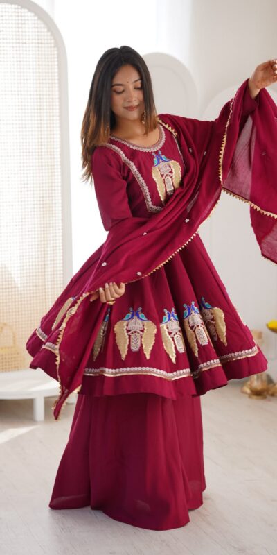 NSR 916 Maroon Roman Silk Salwar Suit with Sequins Work & Embroidery Work. Available at ₹2399 only. Delivery 4-6 Working Days. Shop now. | Casual Suits, Jump Suits, Creative suits, Designer Suits, Palazzo Suits, Party Wear Suits, Patiala Suits, Salwar suit, Straight Suits