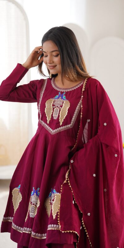 NSR 916 Maroon Roman Silk Salwar Suit with Sequins Work & Embroidery Work. Available at ₹2399 only. Delivery 4-6 Working Days. Shop now. | Casual Suits, Jump Suits, Creative suits, Designer Suits, Palazzo Suits, Party Wear Suits, Patiala Suits, Salwar suit, Straight Suits