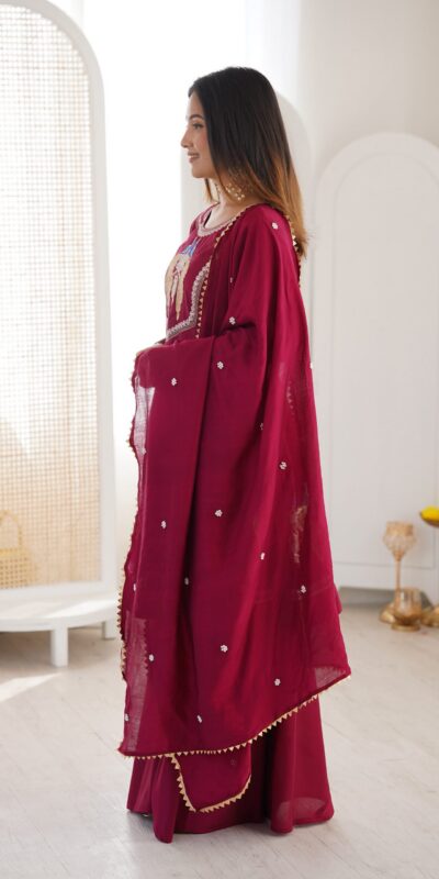 NSR 916 Maroon Roman Silk Salwar Suit with Sequins Work & Embroidery Work. Available at ₹2399 only. Delivery 4-6 Working Days. Shop now. | Casual Suits, Jump Suits, Creative suits, Designer Suits, Palazzo Suits, Party Wear Suits, Patiala Suits, Salwar suit, Straight Suits