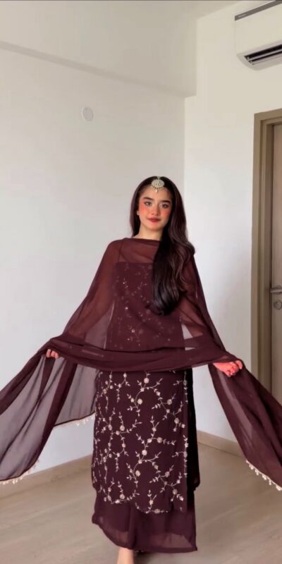 RTC 6067 Brown Faux Georgette Salwar Suit with Mirror Work & Embroidery Work. Get it for ₹2049. Delivery 4-6 Working Days. Shop now. | Casual Suits, Jump Suits, Creative suits, Designer Suits, Palazzo Suits, Party Wear Suits, Patiala Suits, Salwar suit, Straight Suits