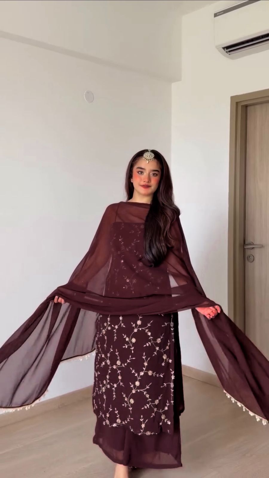 RTC 6067 Brown Faux Georgette Salwar Suit with Mirror Work & Embroidery Work. Get it for ₹2049. Delivery 4-6 Working Days. Shop now. | Casual Suits, Jump Suits, Creative suits, Designer Suits, Palazzo Suits, Party Wear Suits, Patiala Suits, Salwar suit, Straight Suits