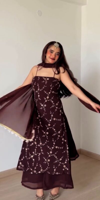 RTC 6067 Brown Faux Georgette Salwar Suit with Mirror Work & Embroidery Work. Get it for ₹2049. Delivery 4-6 Working Days. Shop now. | Casual Suits, Jump Suits, Creative suits, Designer Suits, Palazzo Suits, Party Wear Suits, Patiala Suits, Salwar suit, Straight Suits