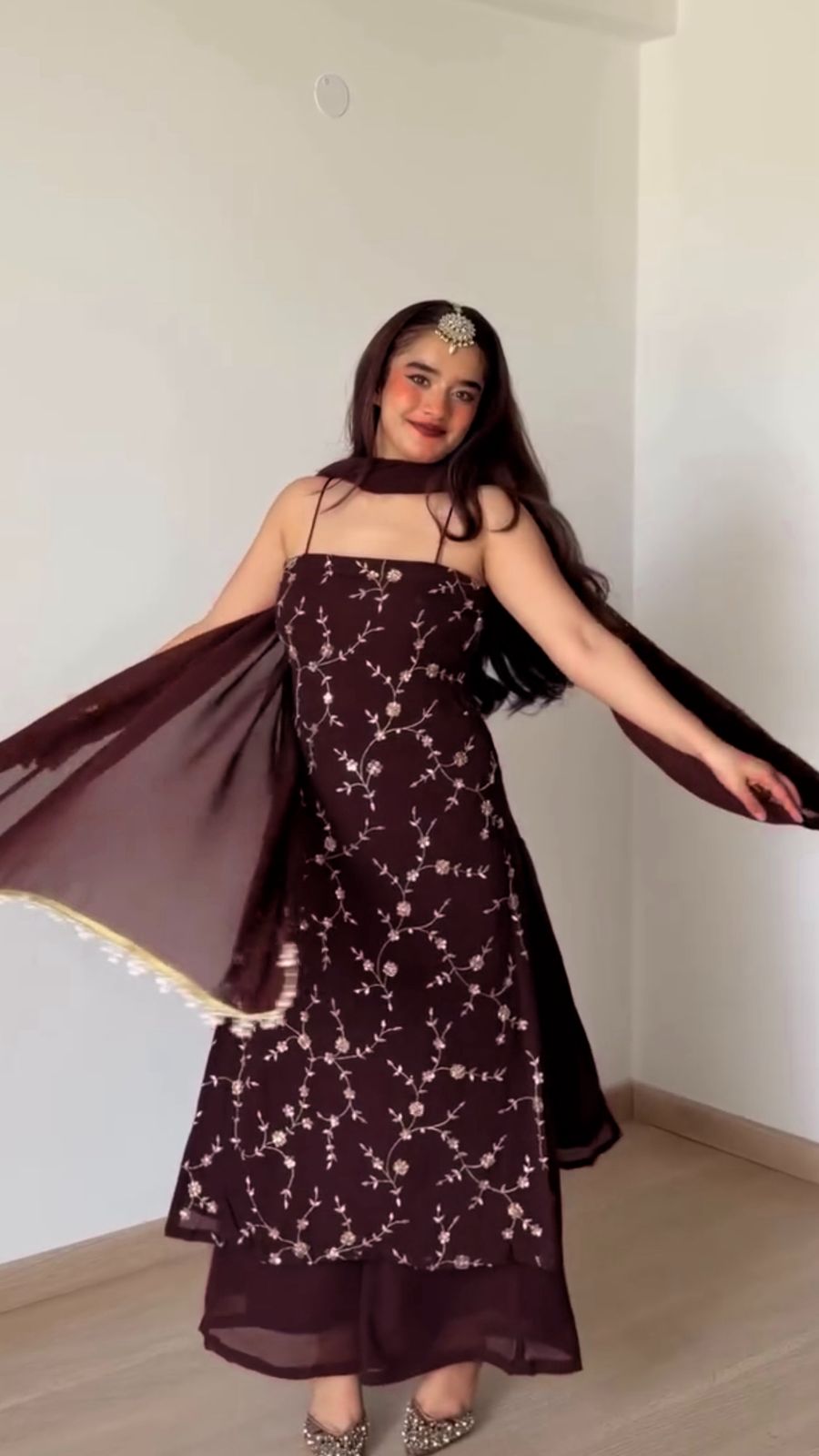 RTC 6067 Brown Faux Georgette Salwar Suit with Mirror Work & Embroidery Work. Get it for ₹2049. Delivery 4-6 Working Days. Shop now. | Casual Suits, Jump Suits, Creative suits, Designer Suits, Palazzo Suits, Party Wear Suits, Patiala Suits, Salwar suit, Straight Suits