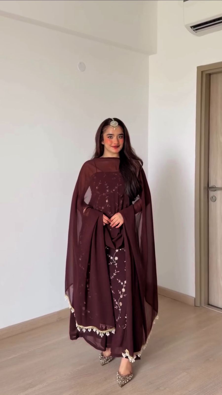 RTC 6067 Brown Faux Georgette Salwar Suit with Mirror Work & Embroidery Work. Get it for ₹2049. Delivery 4-6 Working Days. Shop now. | Casual Suits, Jump Suits, Creative suits, Designer Suits, Palazzo Suits, Party Wear Suits, Patiala Suits, Salwar suit, Straight Suits