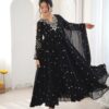 JF 056 Black Faux Georgette Salwar Suit with Mirror Work & Embroidery Work. Get it for ₹2349. Delivery 4-6 Working Days. Shop now. | Casual Suits, Jump Suits, Creative suits, Designer Suits, Palazzo Suits, Party Wear Suits, Patiala Suits, Salwar suit, Straight Suits