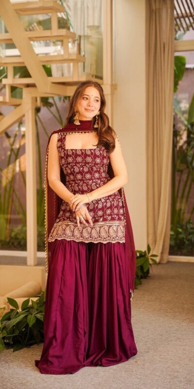 ST 1192 Maroon Faux Georgette Salwar Suit with Embroidery Work. Available at ₹2349 only. Delivery 4-6 Working Days. Shop now. | Casual Suits, Jump Suits, Tops & Bottoms, Track Suits, Trendy Wear, Creative suits, Designer Suits, Palazzo Suits, Party Wear Suits, Patiala Suits, Salwar suit, Straight Suits