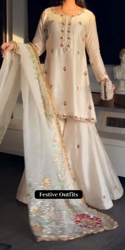 ST 1204 White Faux Georgette Salwar Suit with Embroidery Work. Available at ₹2249 only. Delivery 4-6 Working Days. Shop now. | Casual Suits, Jump Suits, Tops & Bottoms, Track Suits, Trendy Wear, Creative suits, Designer Suits, Palazzo Suits, Party Wear Suits, Patiala Suits, Salwar suit, Straight Suits