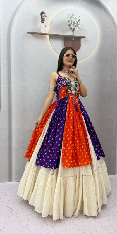 PC 604 Orange Khadi Cotton Lehenga Choli with Bandhej Print & Mirror Work. Festive Deal ₹3049. Delivery 4-6 Working Days. Shop now. | Bollywood Lehenga, Creative Lehenga, Designer Lehenga, Embroidered Lehenga, Lehenga, Party Wear Lehenga
