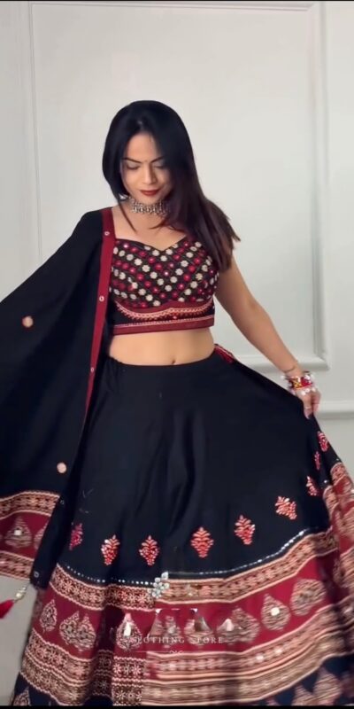 BE 503 Black | Printed Roman Lehenga Choli with Mirror Work. Affordable Price ₹2299. Delivery 4-6 Working Days. Shop now. | Bollywood Lehenga, Creative Lehenga, Designer Lehenga, Embroidered Lehenga, Lehenga, Party Wear Lehenga