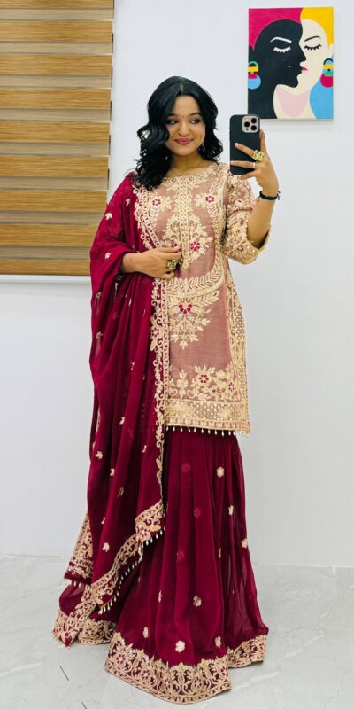 ZC 8012 Maroon Crunchy Silk Salwar Suit with Embroidery Work. Wedding, Party, Festive, Events Best Price ₹2449. Delivery 4-6 Working Days. Shop now. | Casual Suits, Jump Suits, Creative suits, Designer Suits, Palazzo Suits, Party Wear Suits, Patiala Suits, Salwar suit, Straight Suits