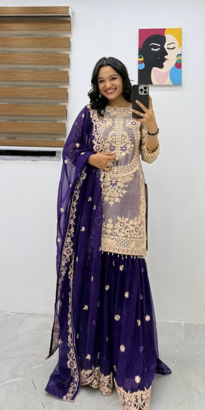 ZC 8012 Purple Crunchy Silk Salwar Suit with Embroidery Work. Wedding, Party, Festive, Events Best Price ₹2449. Delivery 4-6 Working Days. Shop now. | Casual Suits, Jump Suits, Creative suits, Designer Suits, Palazzo Suits, Party Wear Suits, Patiala Suits, Salwar suit, Straight Suits