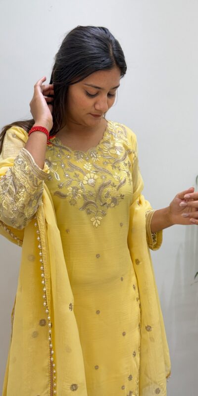 BE 501 Yellow Crunchy Silk Salwar Suit with Embroidery Work. Wedding, Party, Festive, Events Best Price ₹2349. Delivery 4-6 Working Days. Shop now. | Casual Suits, Jump Suits, Creative suits, Designer Suits, Palazzo Suits, Party Wear Suits, Patiala Suits, Salwar suit, Straight Suits