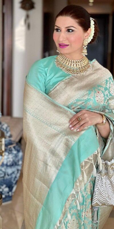KPR 242 Sea Green Soft Lichi Silk Saree with Lace Work & Lace Border. Introductory Price ₹1649. Delivery 4-6 Working Days. Shop now. | Creative Sarees, Bollywood Sarees, Designer Sarees, Embroidered Sarees, Ethnic Saree, Modern Digital sarees, Party Wear Sarees, Sarees