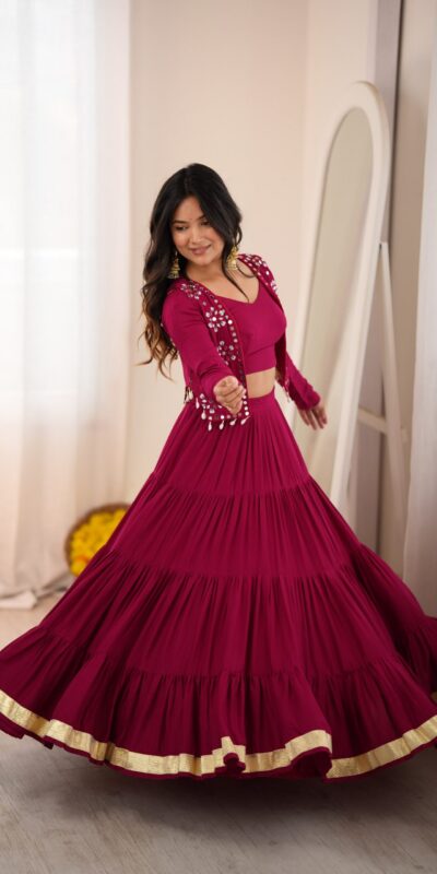 SP 94 Maroon Color Rayon Embroidery Work & Cowrie Work Lehenga Choli . Grab it for ₹2899. Delivery 4-6 Working Days. Shop now. | Bollywood Lehenga, Creative Lehenga, Designer Lehenga, Embroidered Lehenga, Lehenga, Party Wear Lehenga