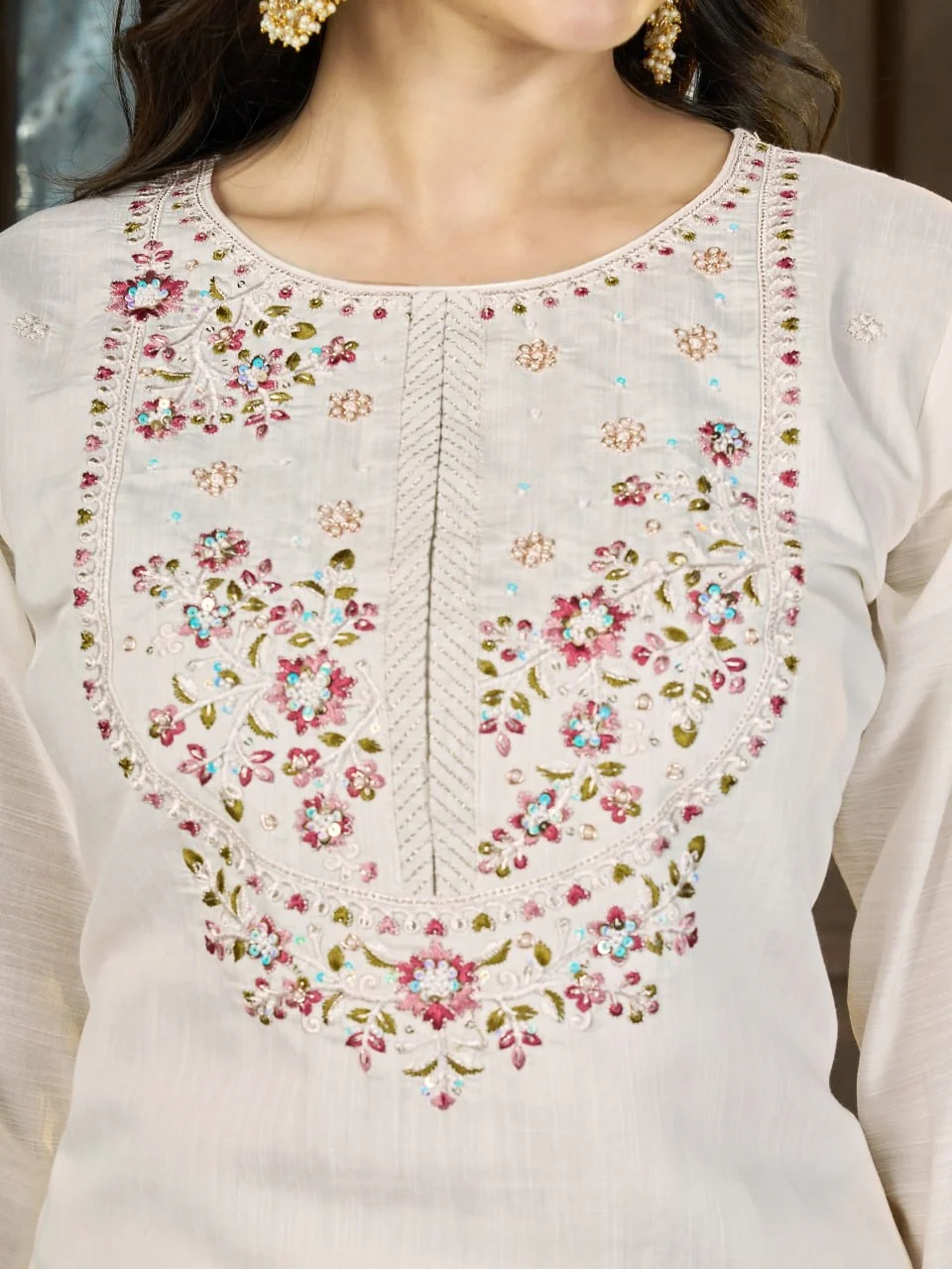 Alluring White Marina Silk Thread Work Salwar Suit - Image 6