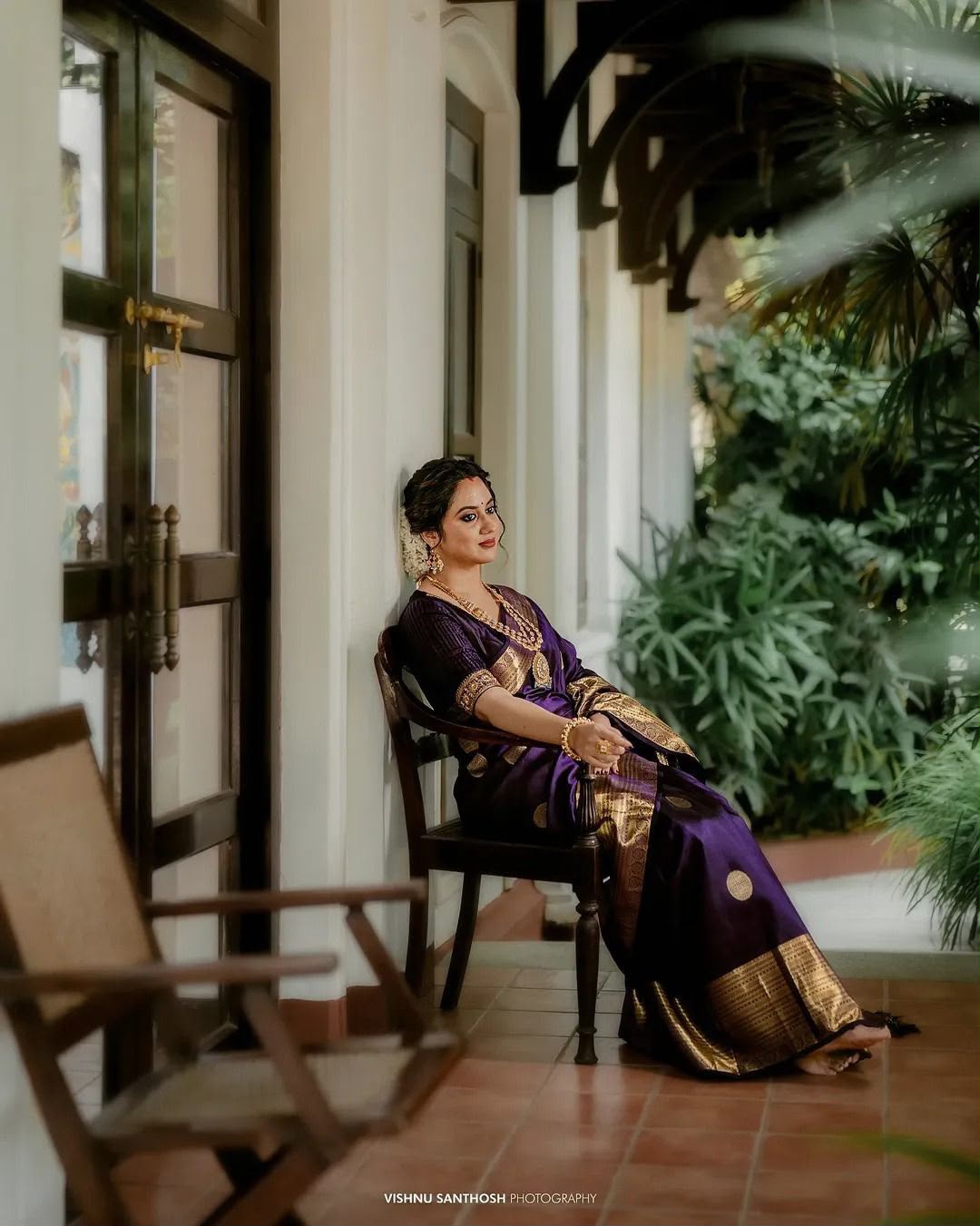 Classic Purple Banarasi Silk Jacquard Golden Zari Saree - Image 2
