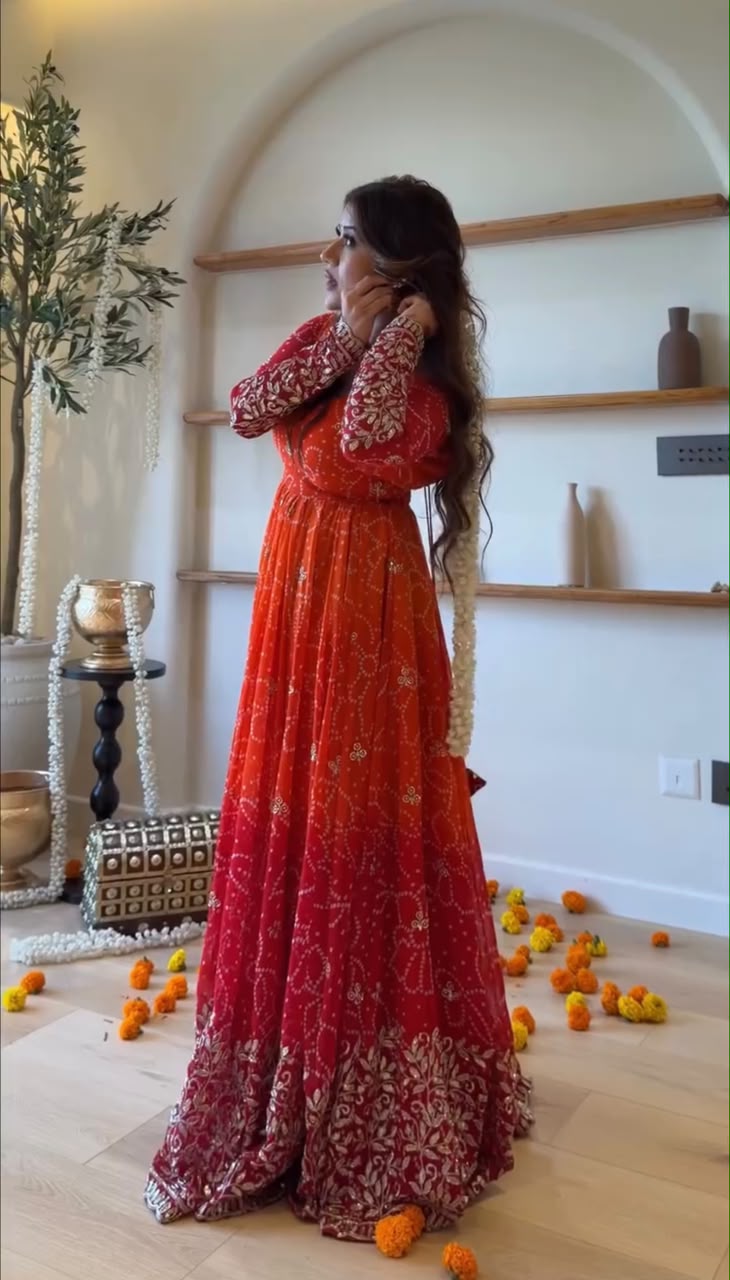 Perfect Red Faux Georgette Thread Work Salwar Suit - Image 9
