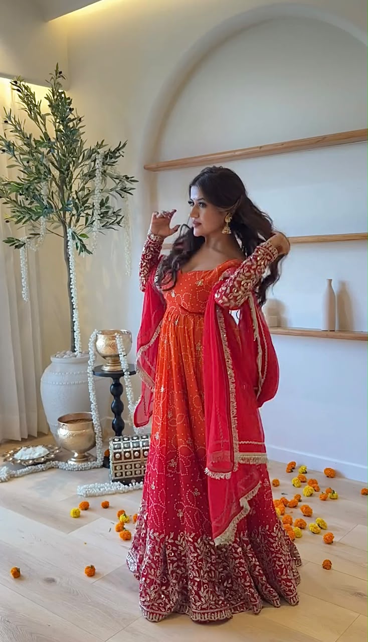Perfect Red Faux Georgette Thread Work Salwar Suit - Image 4