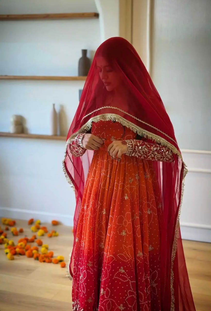 Perfect Red Faux Georgette Thread Work Salwar Suit - Image 2