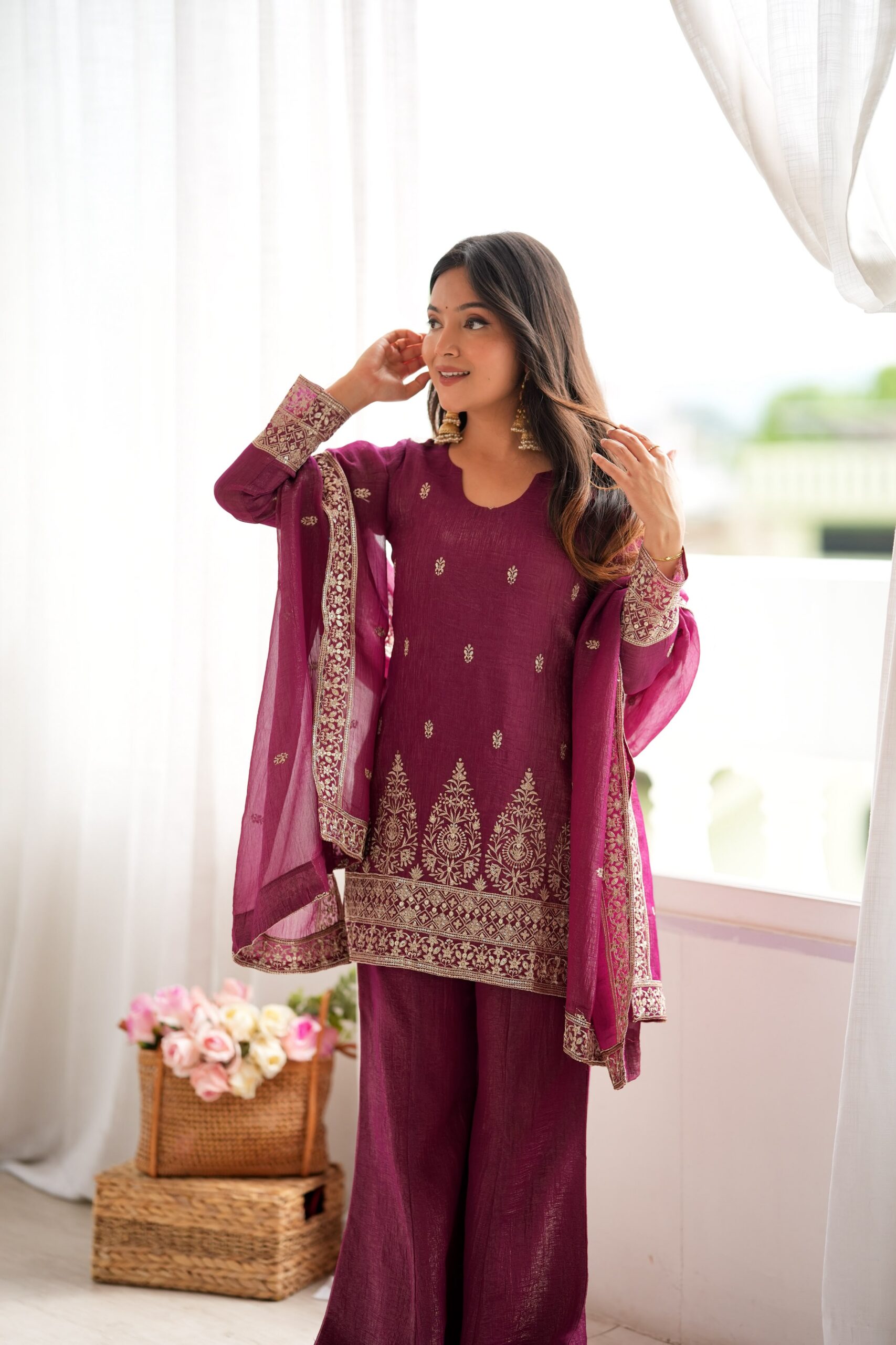 Super Maroon Crunchy Silk Sequence Work Salwar Suit - Image 7