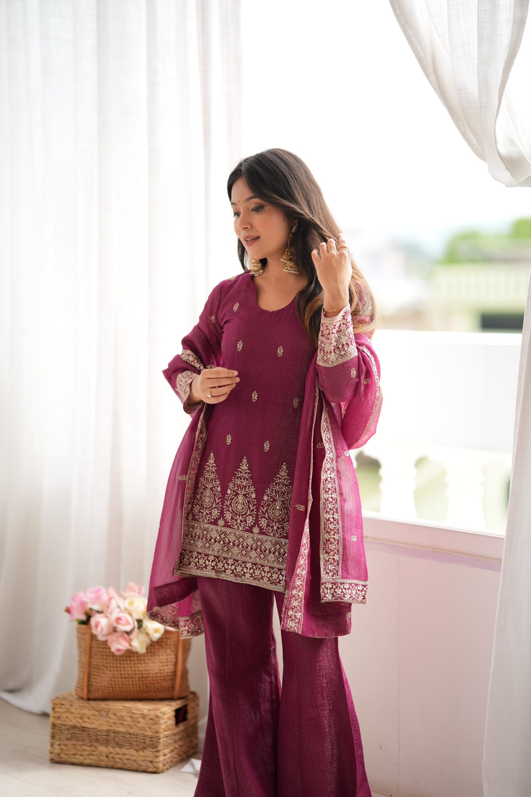 Super Maroon Crunchy Silk Sequence Work Salwar Suit - Image 6