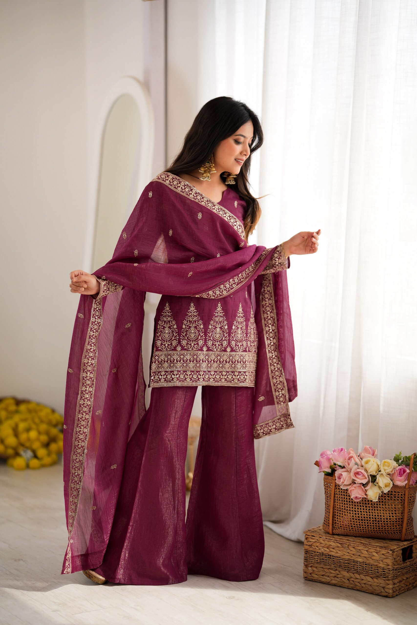 Super Maroon Crunchy Silk Sequence Work Salwar Suit - Image 3