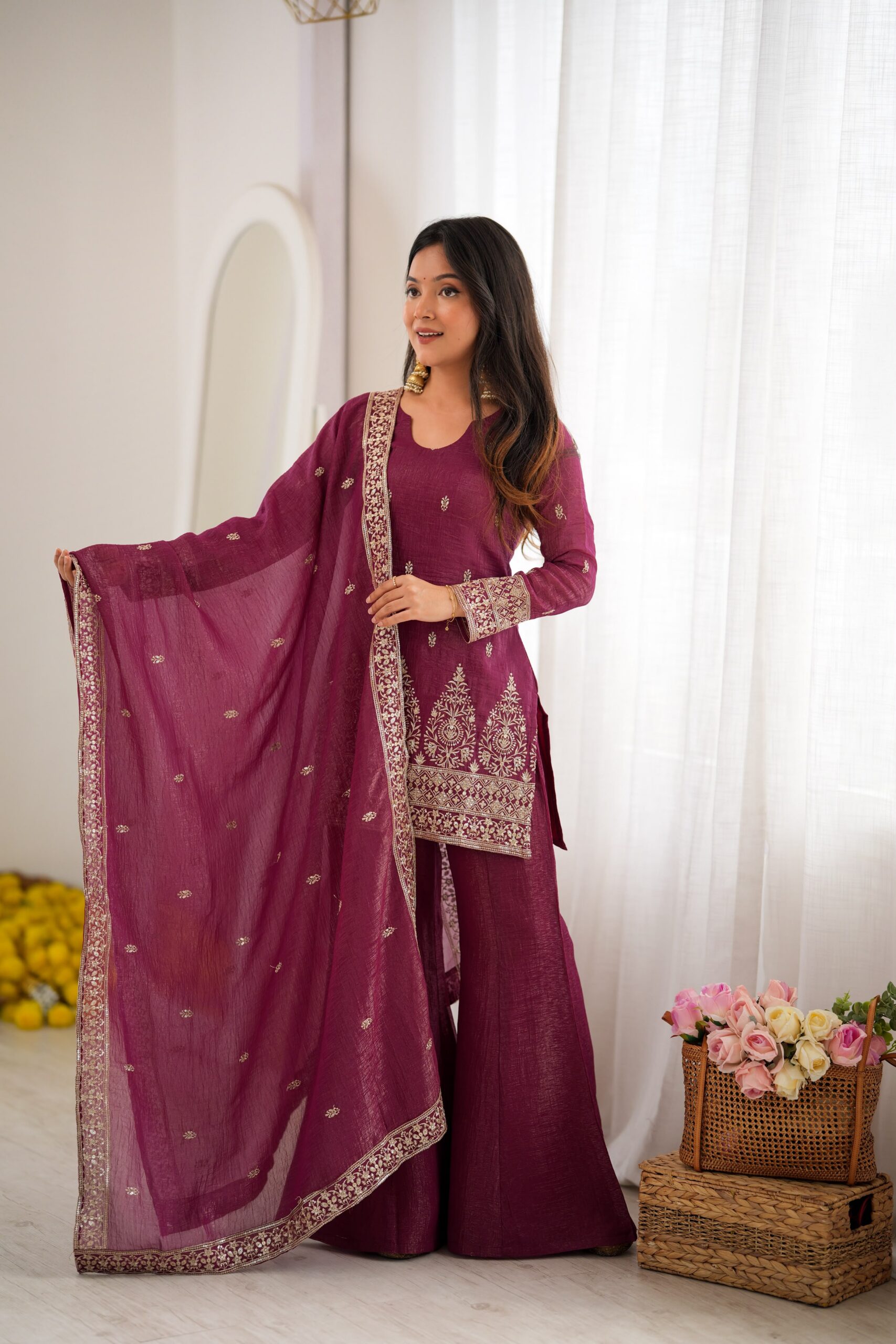 Super Maroon Crunchy Silk Sequence Work Salwar Suit - Image 2