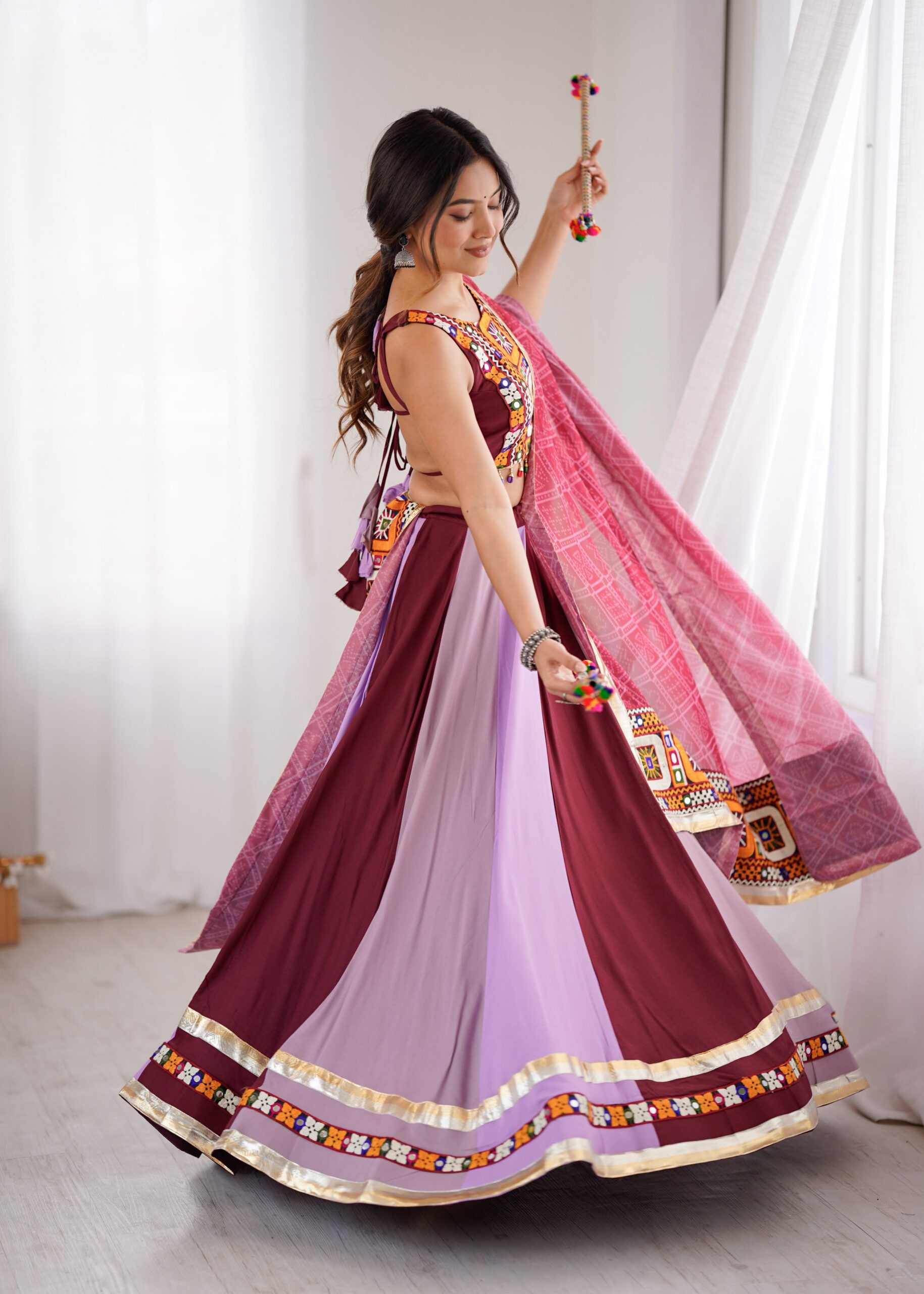 Trendy Maroon Rayon Gamthi Work Lehenga Choli - Image 5