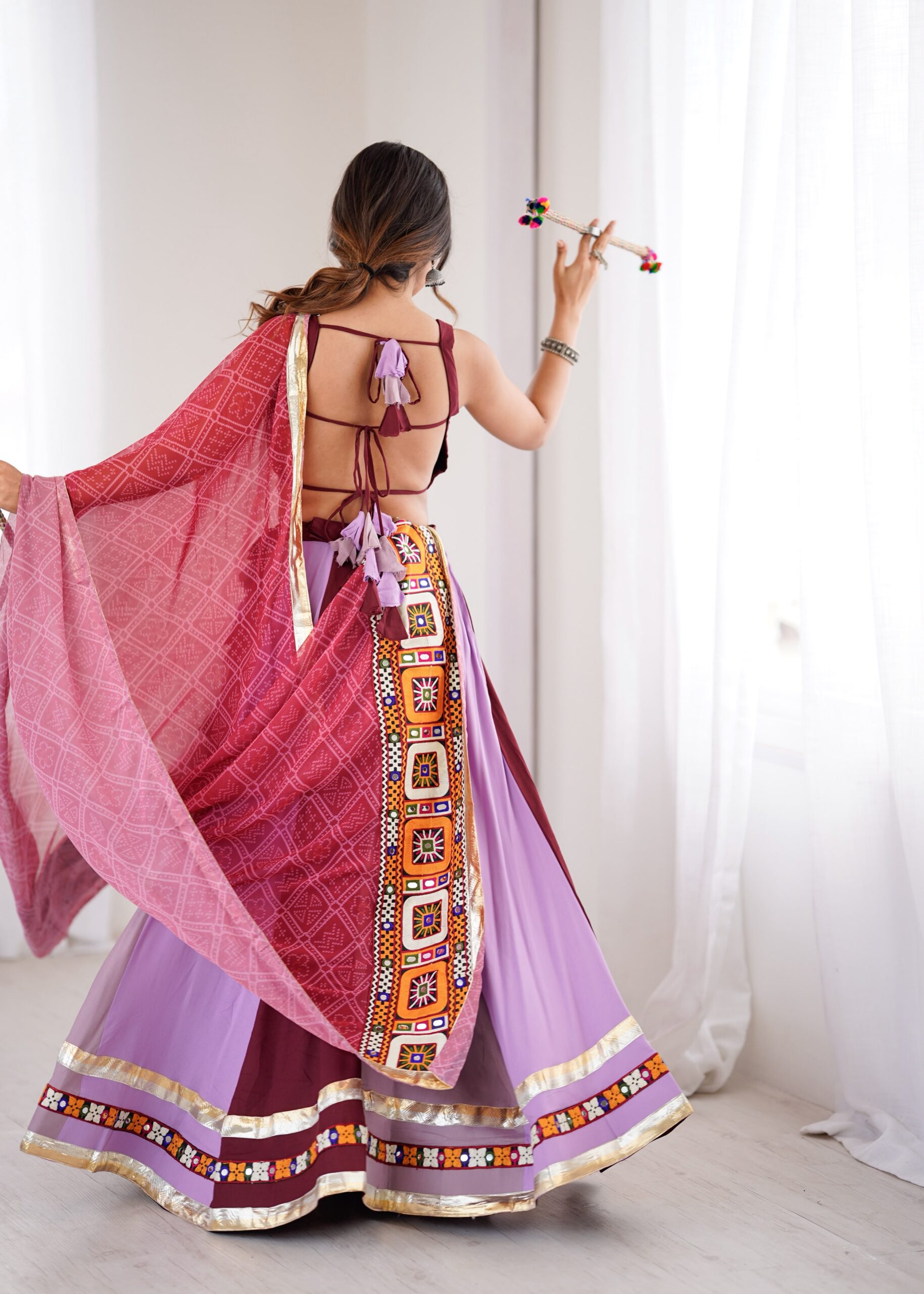 Trendy Maroon Rayon Gamthi Work Lehenga Choli - Image 4