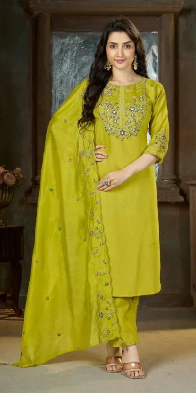 DIVA 177 Light Green Thread Embroidery & Embroidery Work Salwar Suit in Brown Marina Silk. Now at just ₹2399. Delivery 4-6 Working Days. Shop now. | Casual Suits, Jump Suits, Creative suits, Designer Suits, Palazzo Suits, Party Wear Suits, Patiala Suits, Salwar suit, Straight Suits